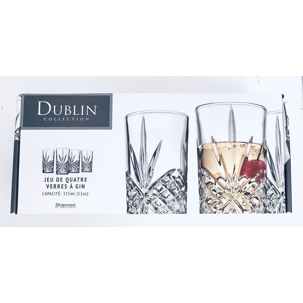 Godinger Dublin Crystal Highball Glasses Set of 4 NIB 12 Oz Barware